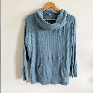 Kate Quinn blue ribbed knit long sleeve cowl neck top size XXL organic cotton